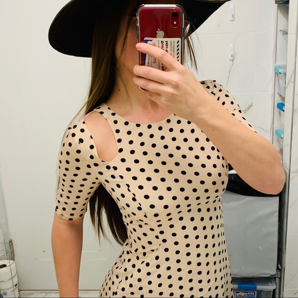 Patrizia Pepe Silk Apricot Polka Dot Cutout Dress - Picture 8 of 14